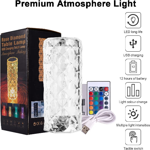 Rose Diamond USB Rechargeable Touch Lamp